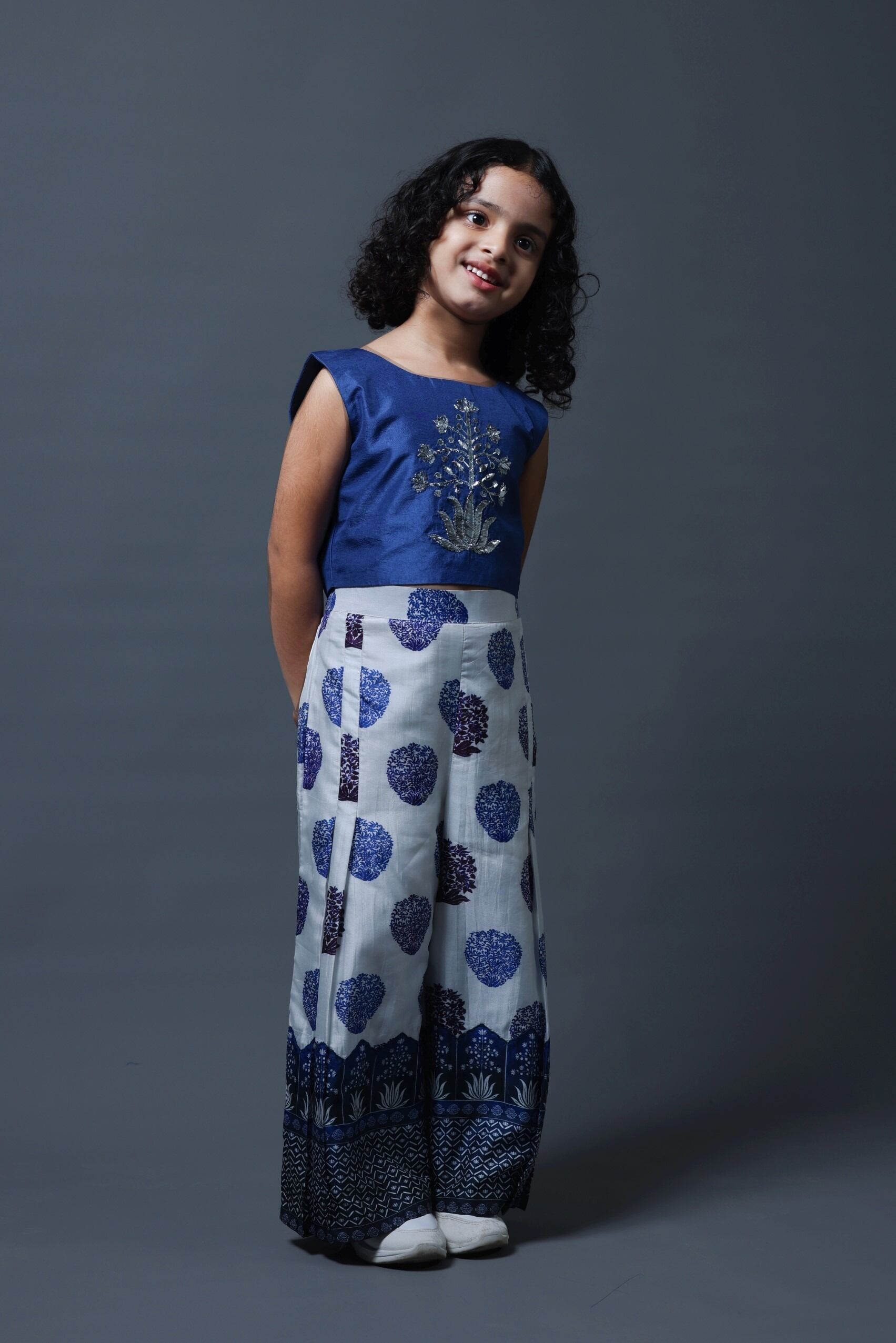 Hand Embroidered Crop Top With Pleated Pants