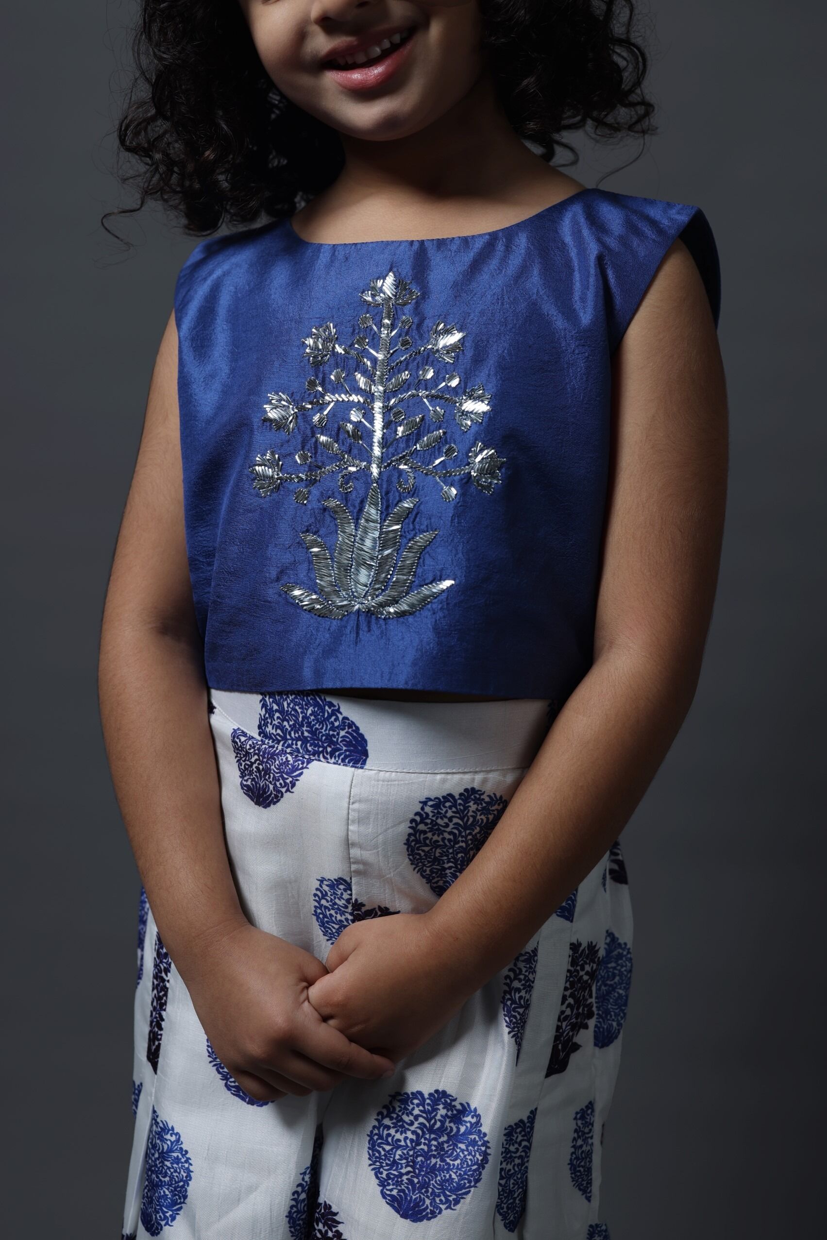 Hand Embroidered Crop Top With Pleated Pants - Image 5