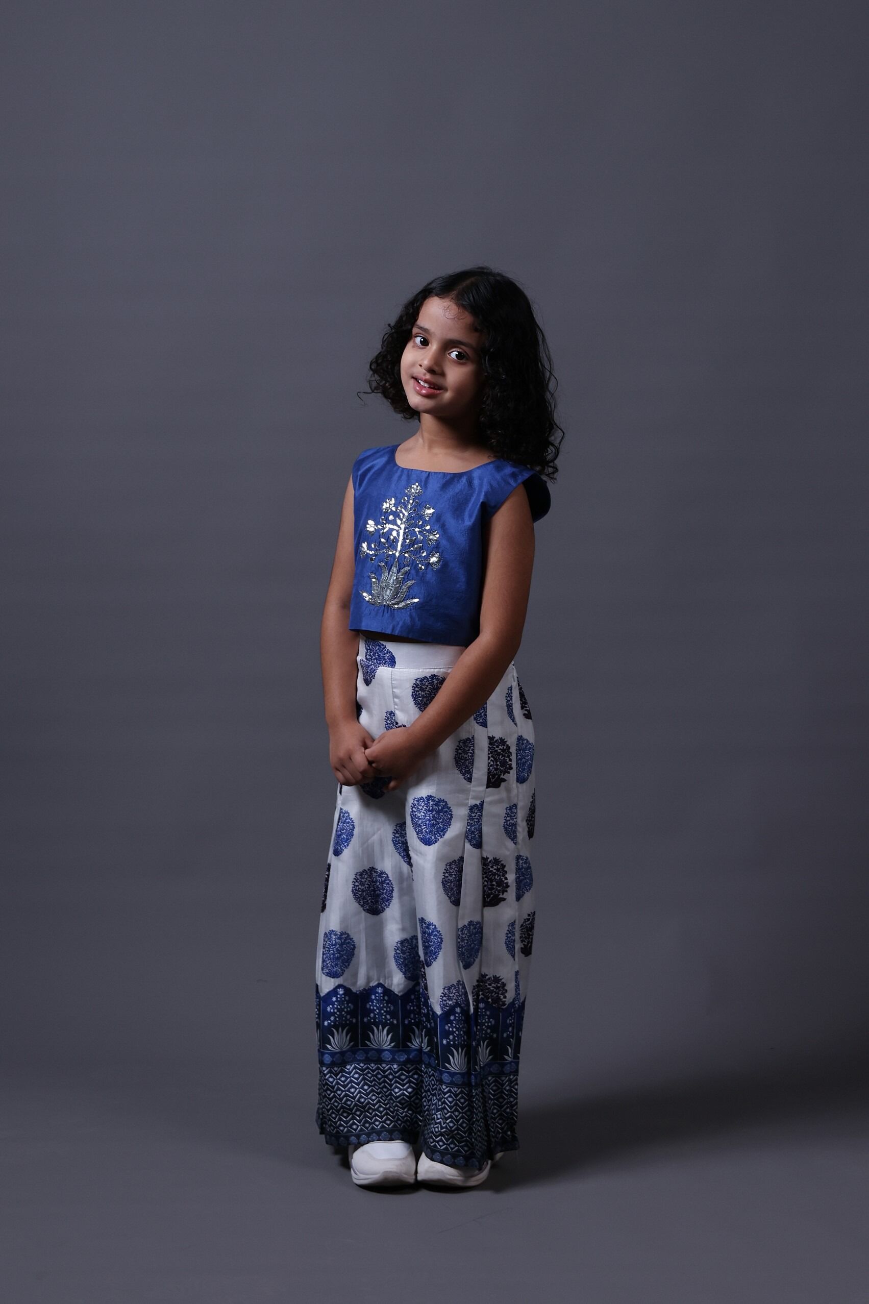 Hand Embroidered Crop Top With Pleated Pants - Image 6