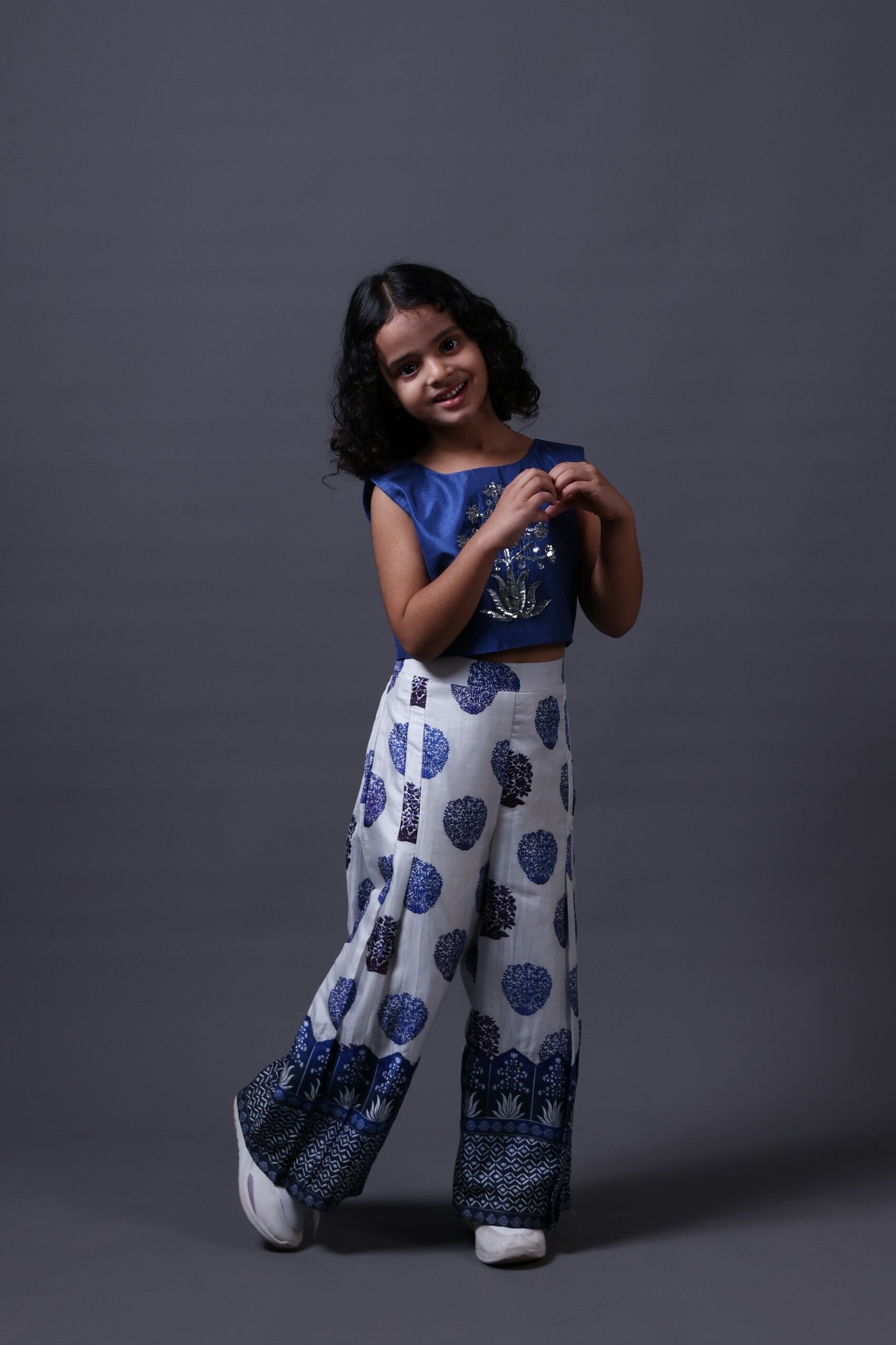 Hand Embroidered Crop Top With Pleated Pants - Image 8