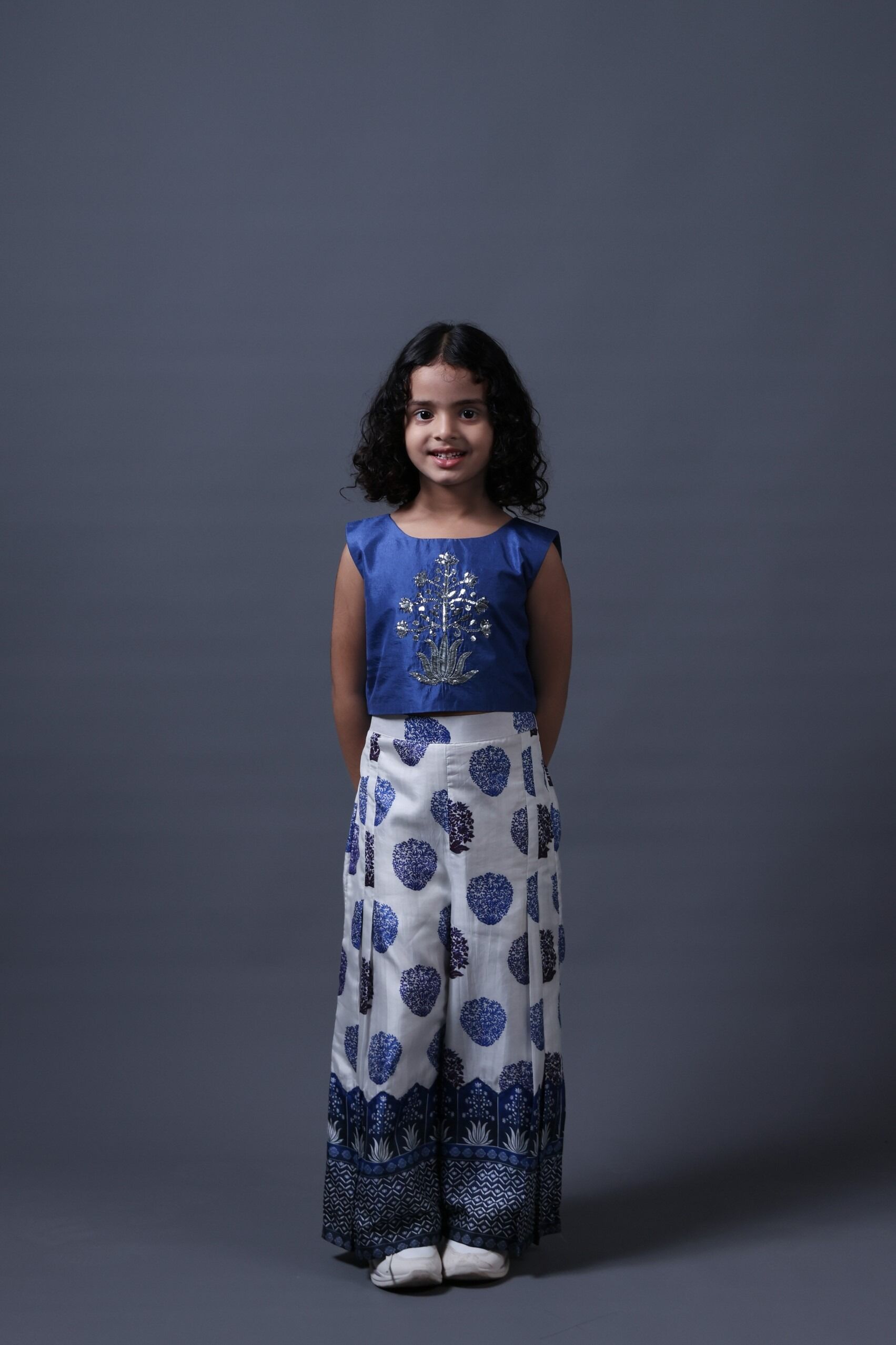 Hand Embroidered Crop Top With Pleated Pants - Image 9