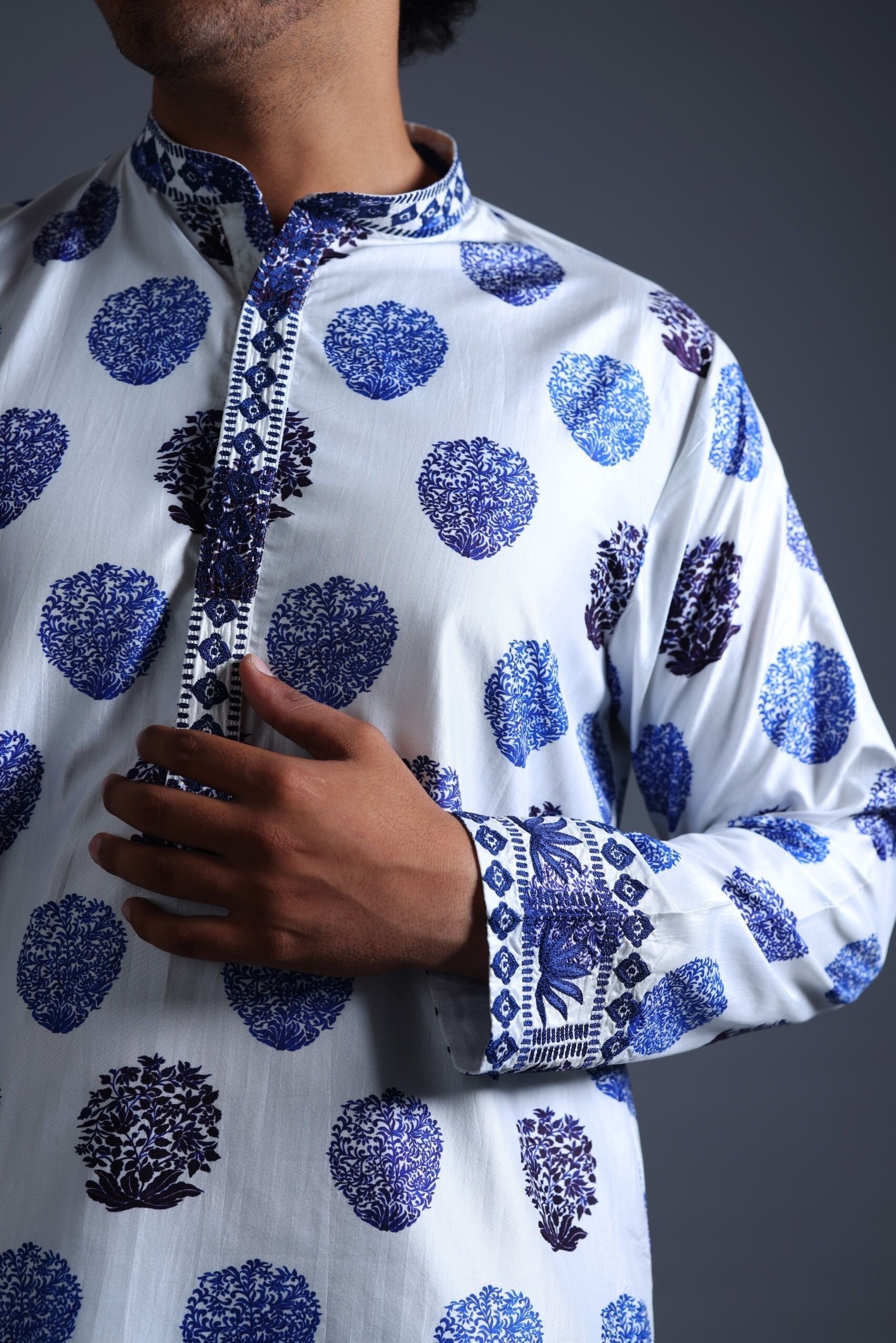 Hand Embroidered Buuti Print Kurta With Pyjama - Image 8