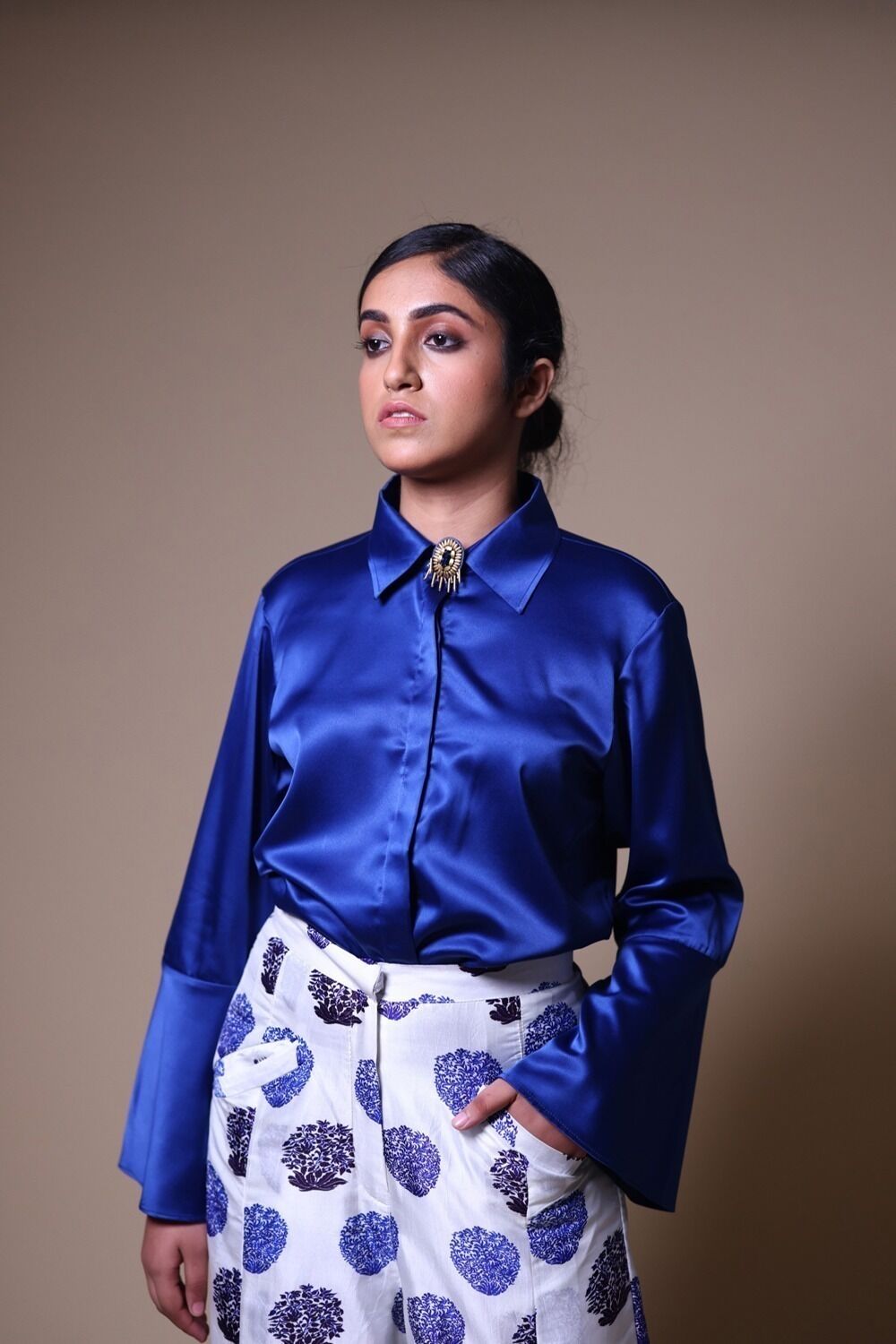 Hand Embroidered Flared Pants With Shirt - Image 2