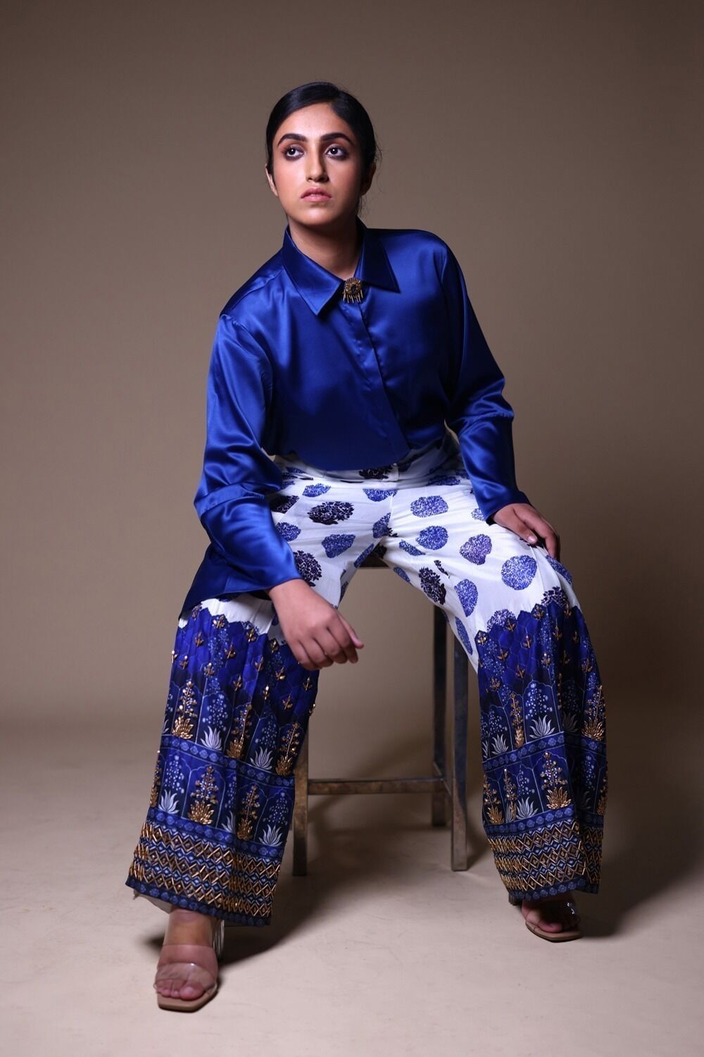 Hand Embroidered Flared Pants With Shirt - Image 3