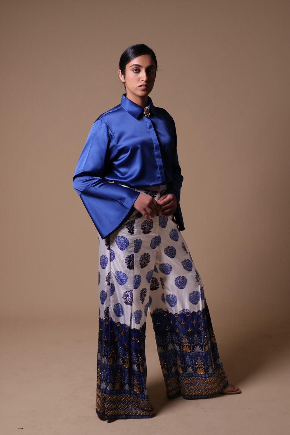 Hand Embroidered Flared Pants With Shirt - Image 4