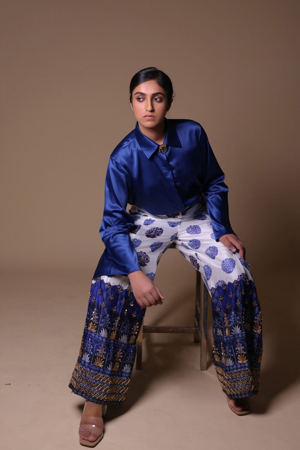 Hand Embroidered Flared Pants With Shirt - Image 7