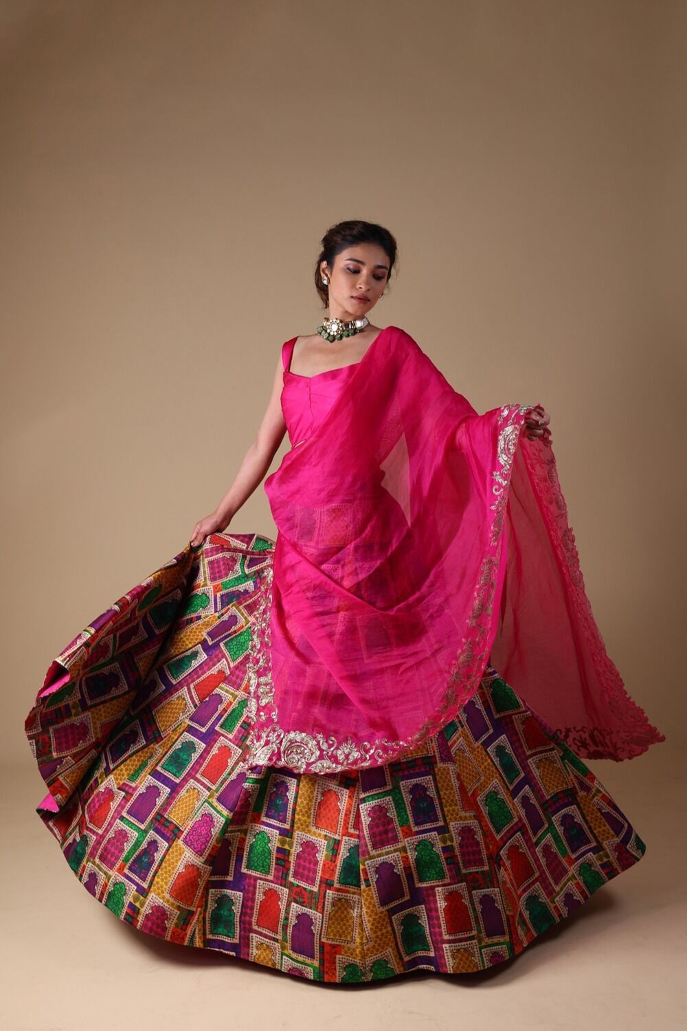 Mitali Nag Hand-Embroidered Zardosi Work Dupatta With Lehenga And Blouse - Image 2