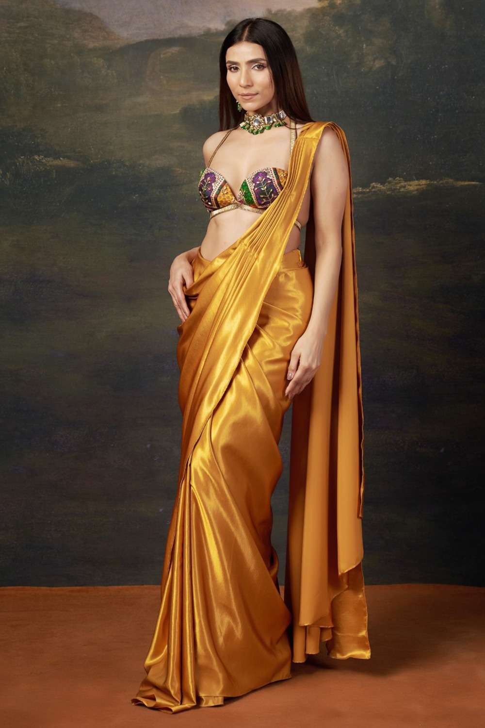 Liquid gold saree with Cleopatra blouse - Image 2