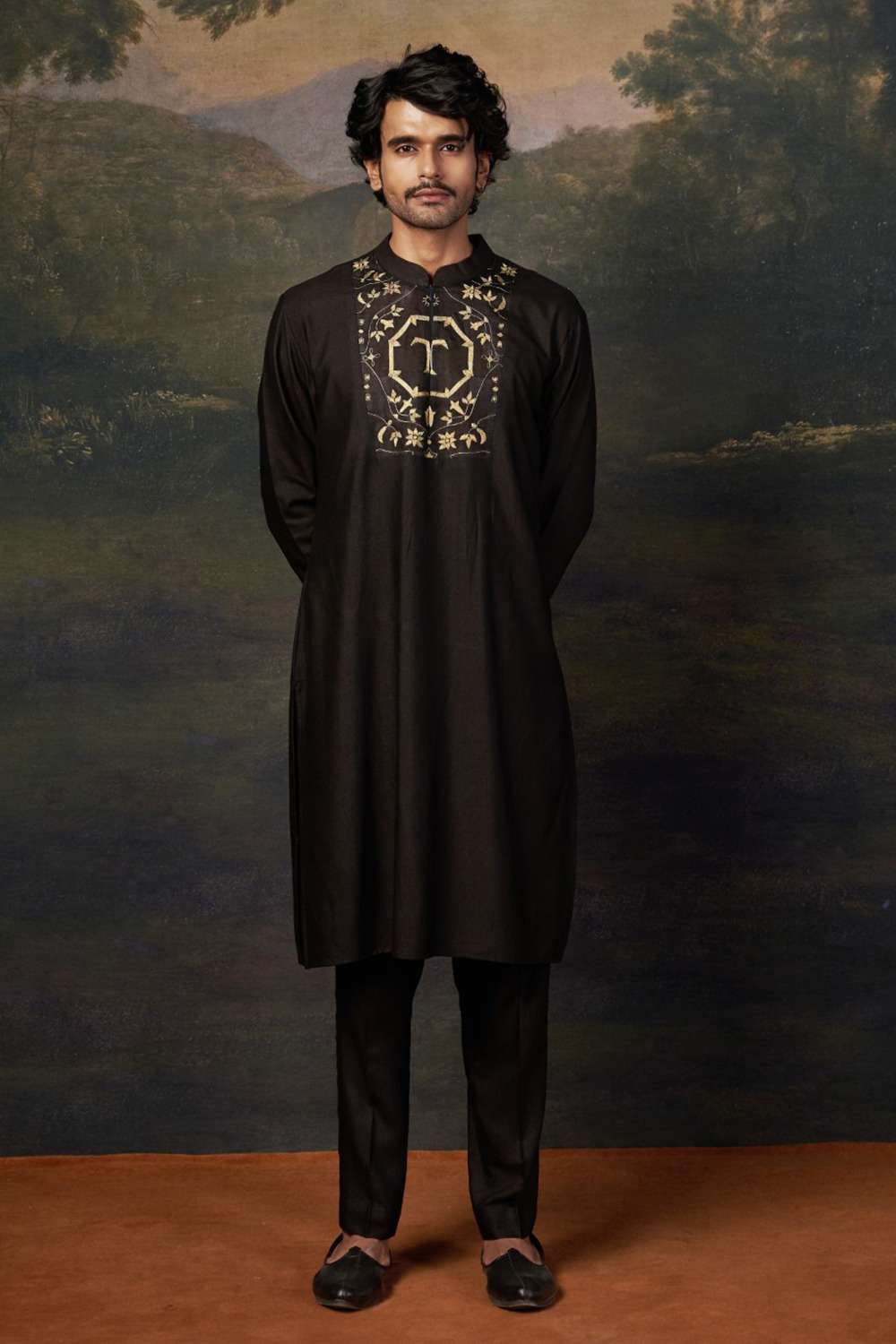 Hand-Embroidered Black Kurta Set