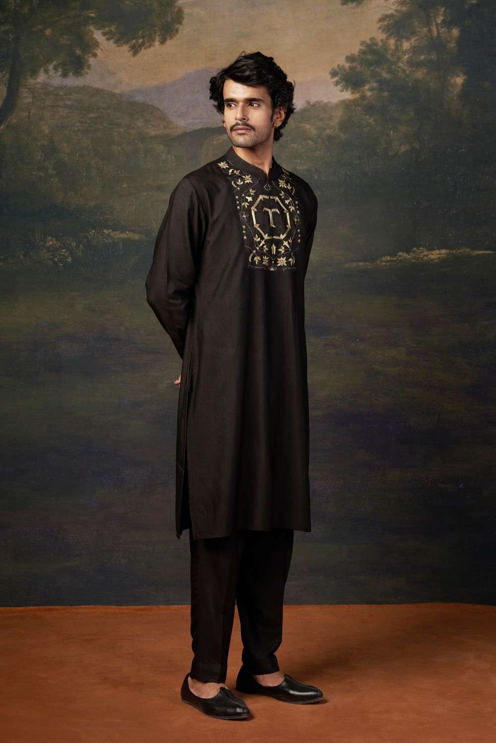 Hand-Embroidered Black Kurta Set - Image 4