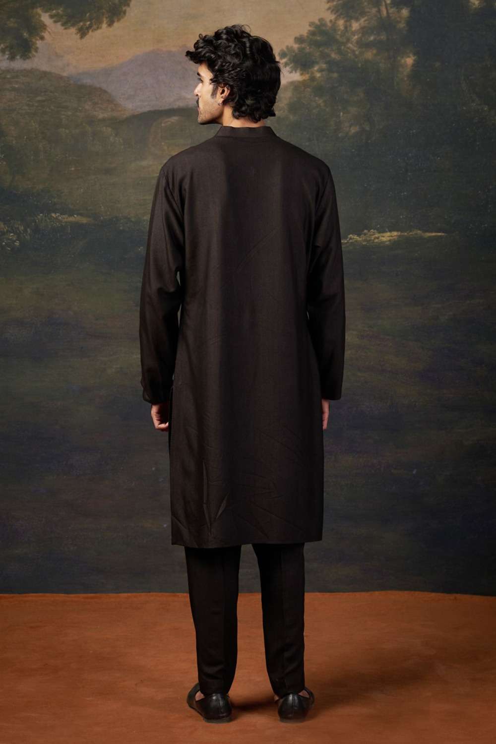 Hand-Embroidered Black Kurta Set - Image 5
