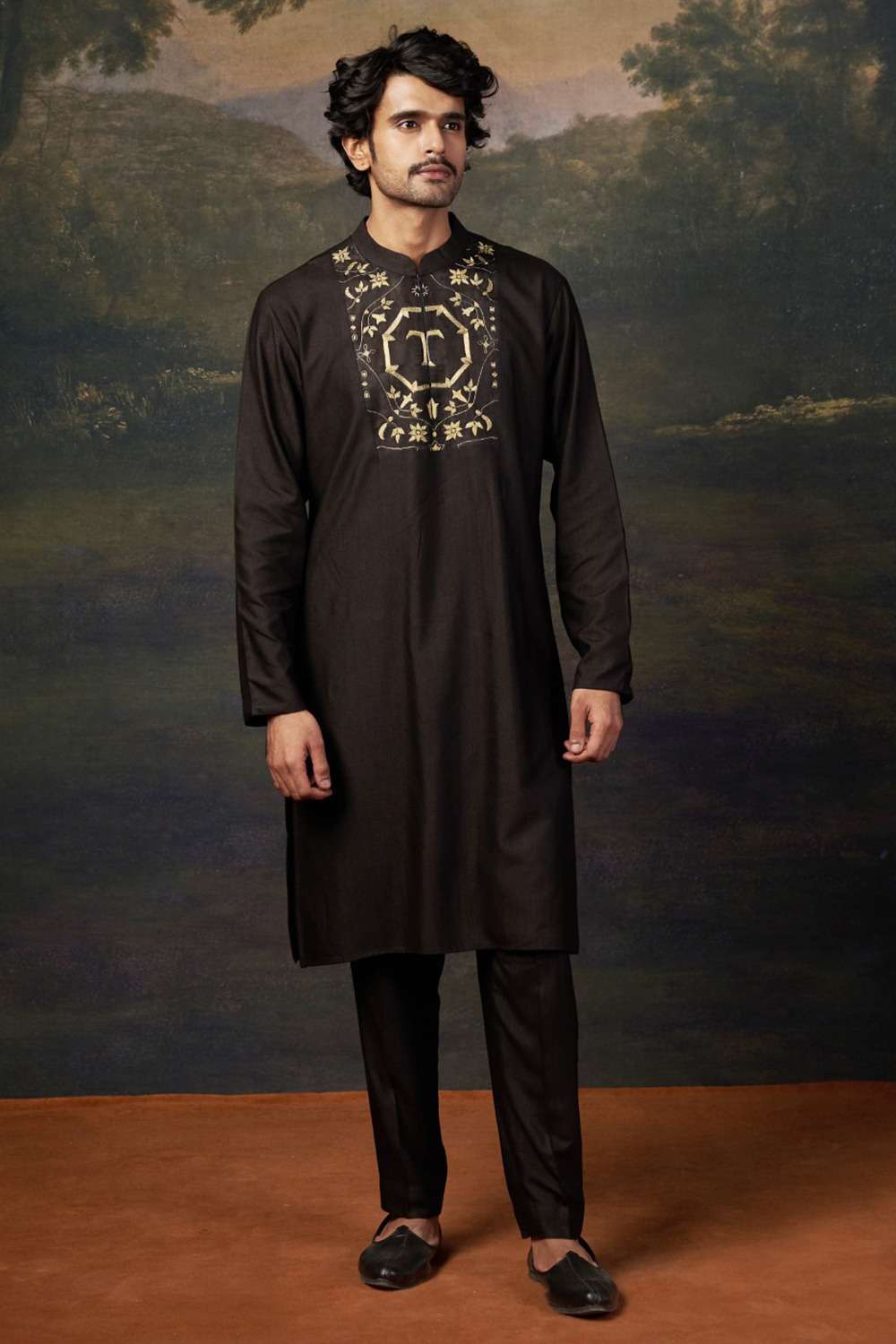 Hand-Embroidered Black Kurta Set - Image 3