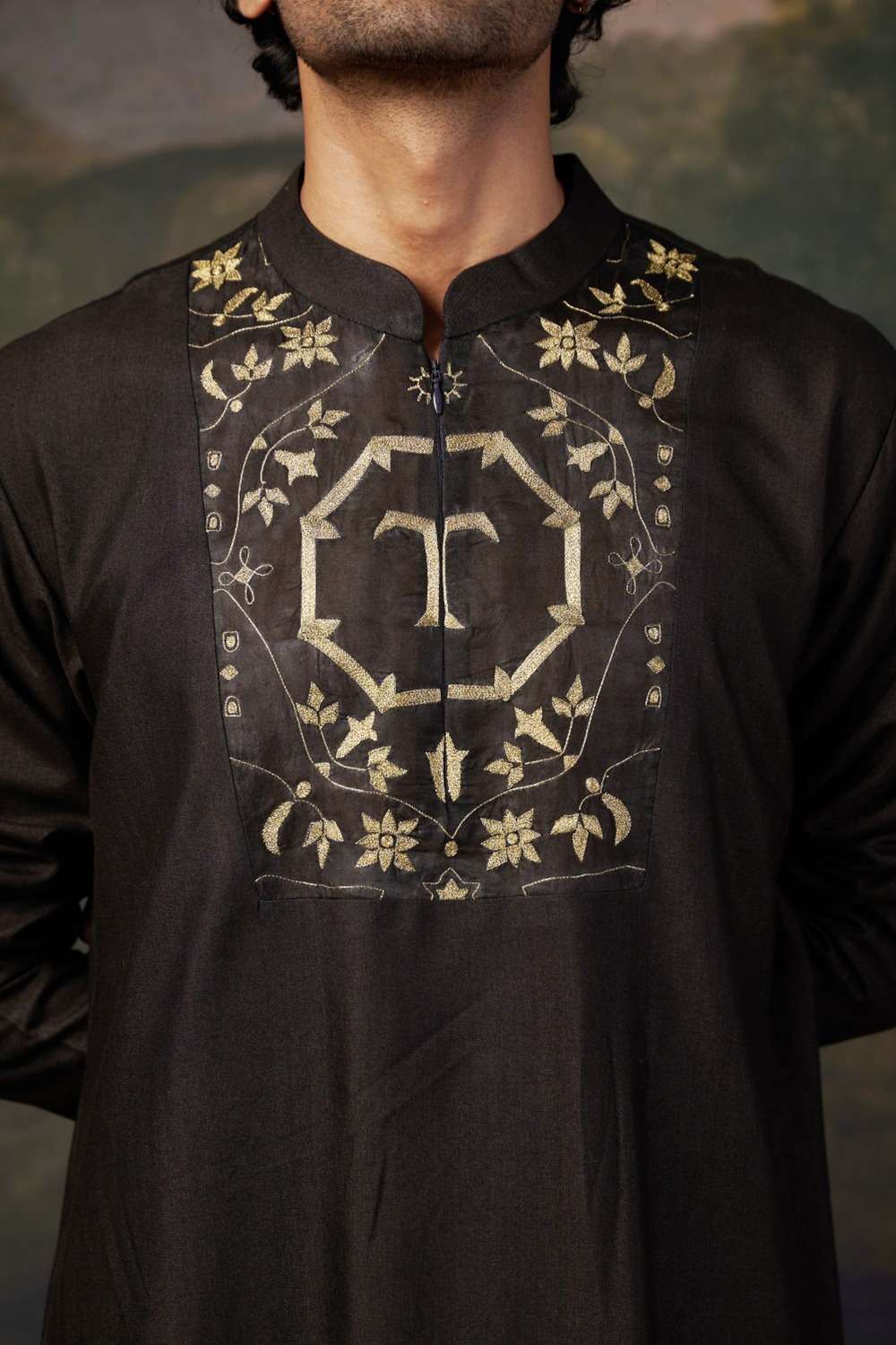Hand-Embroidered Black Kurta Set - Image 6