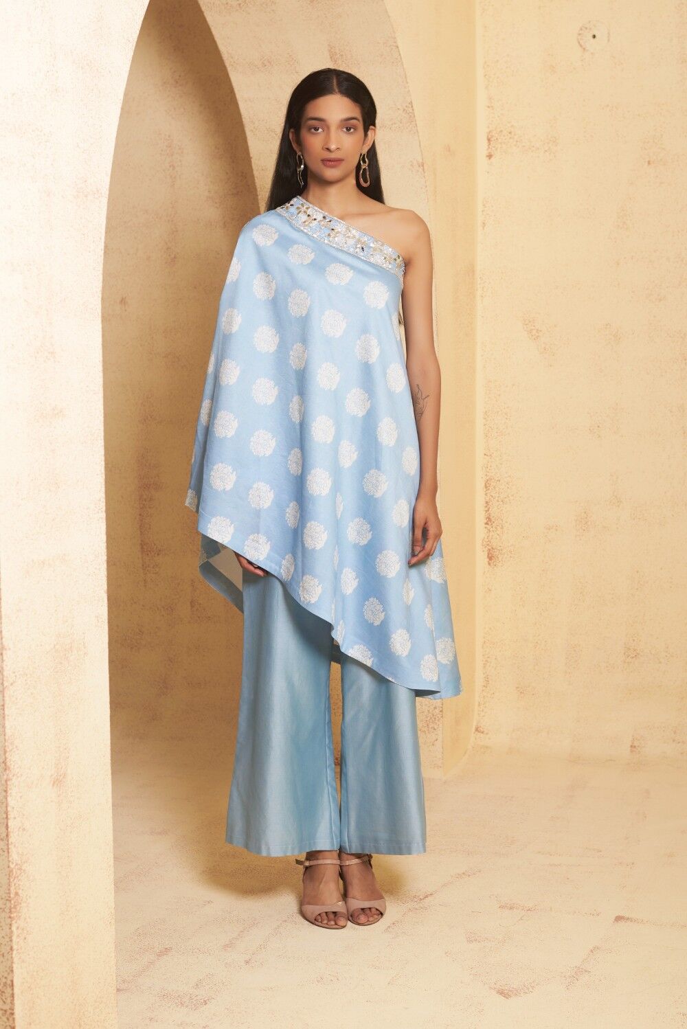 Hand Embroidered Off shoulder tunic set - Image 3