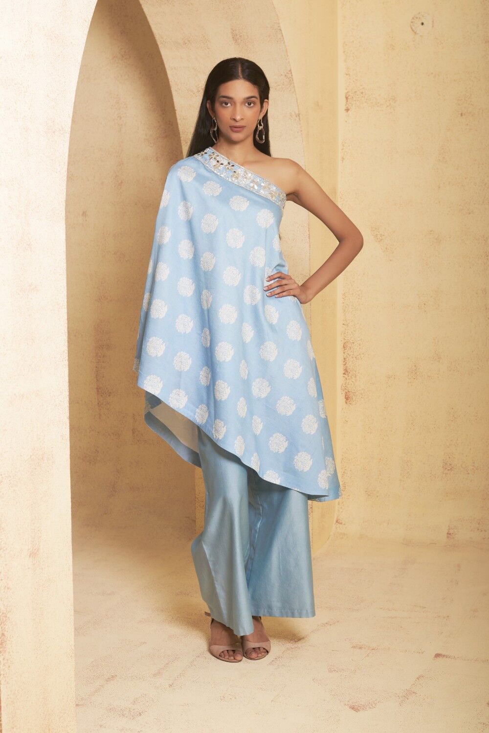 Hand Embroidered Off shoulder tunic set