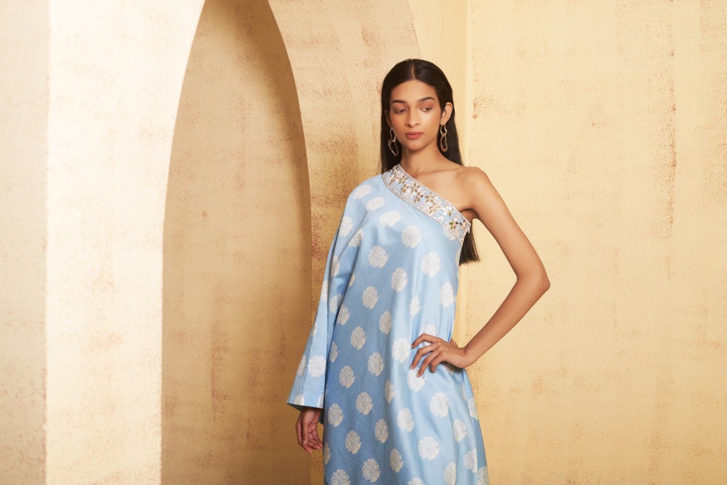 Hand Embroidered Off shoulder tunic set - Image 6