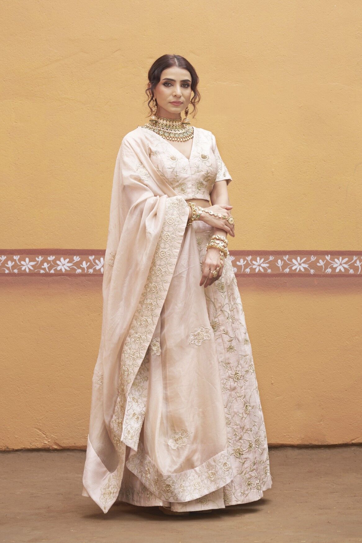 Ivory gold jaal work fully embroidered lehenga with blouse and dupatta - Image 7