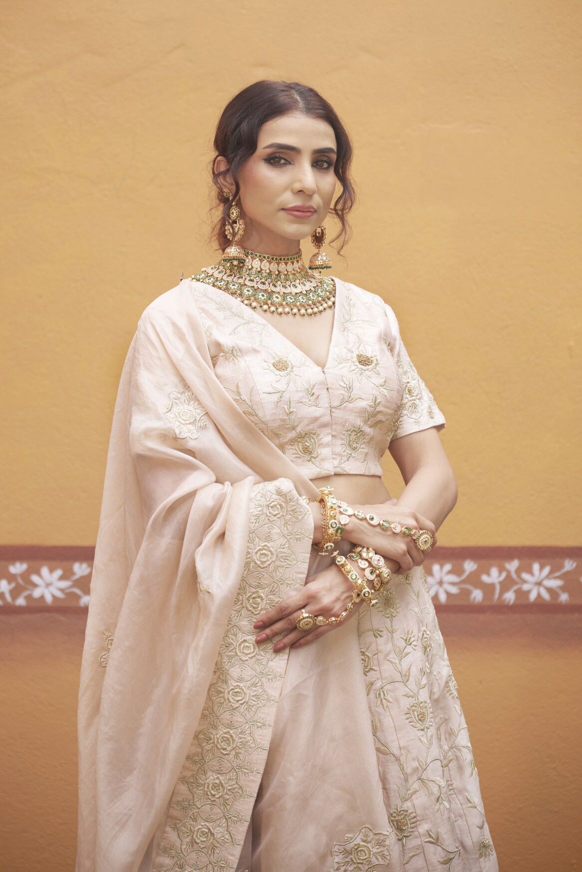 Ivory gold jaal work fully embroidered lehenga with blouse and dupatta - Image 6