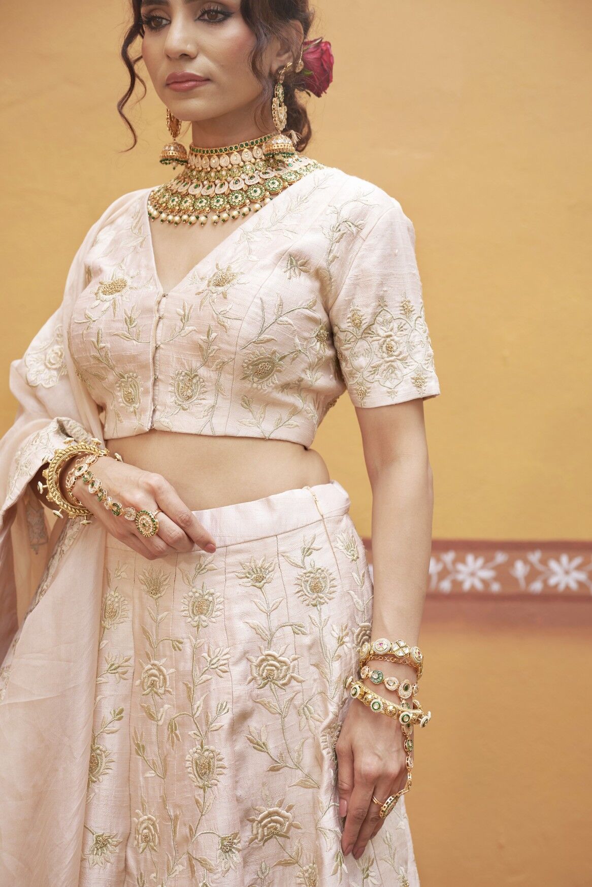 Ivory gold jaal work fully embroidered lehenga with blouse and dupatta - Image 5