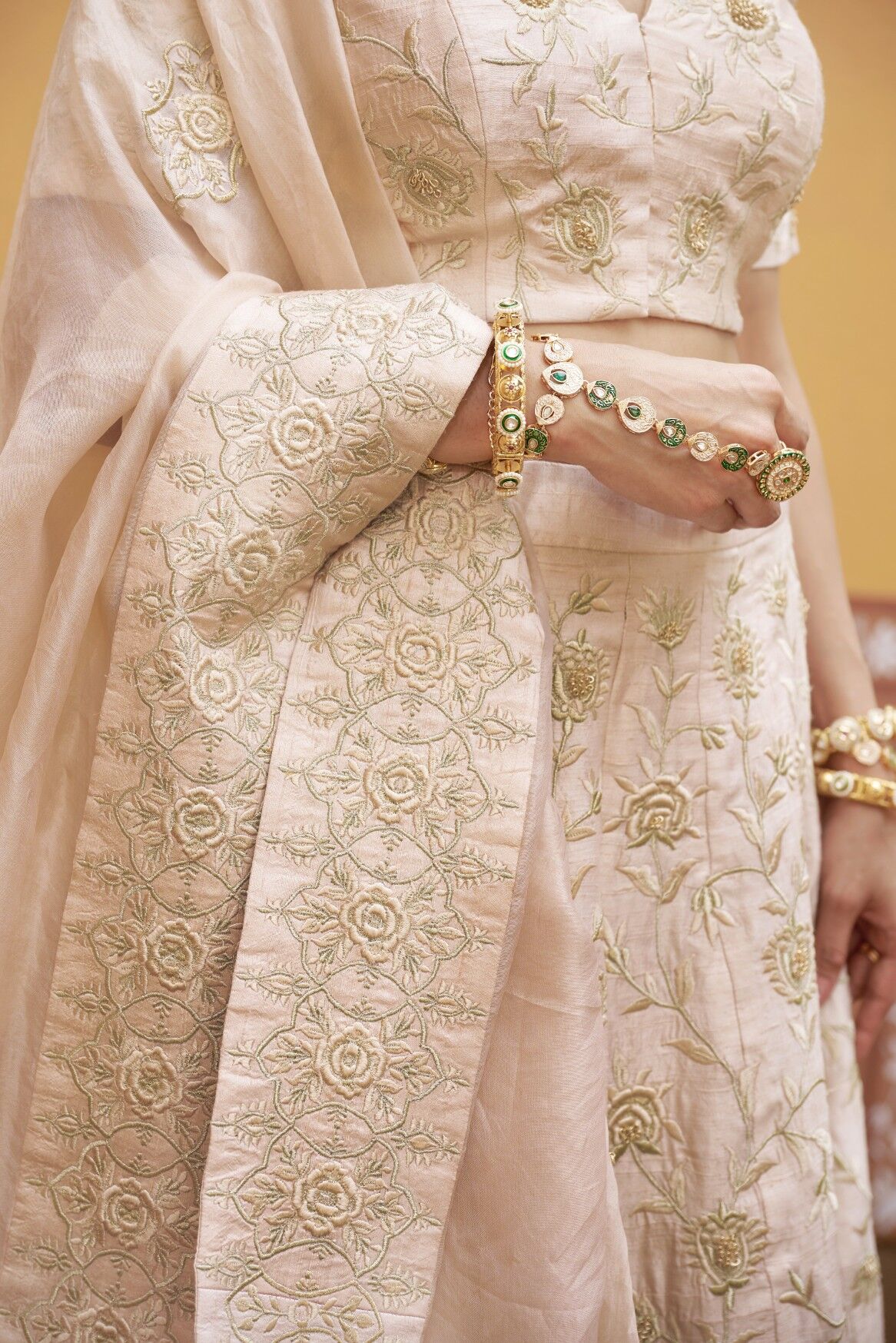 Ivory gold jaal work fully embroidered lehenga with blouse and dupatta - Image 4