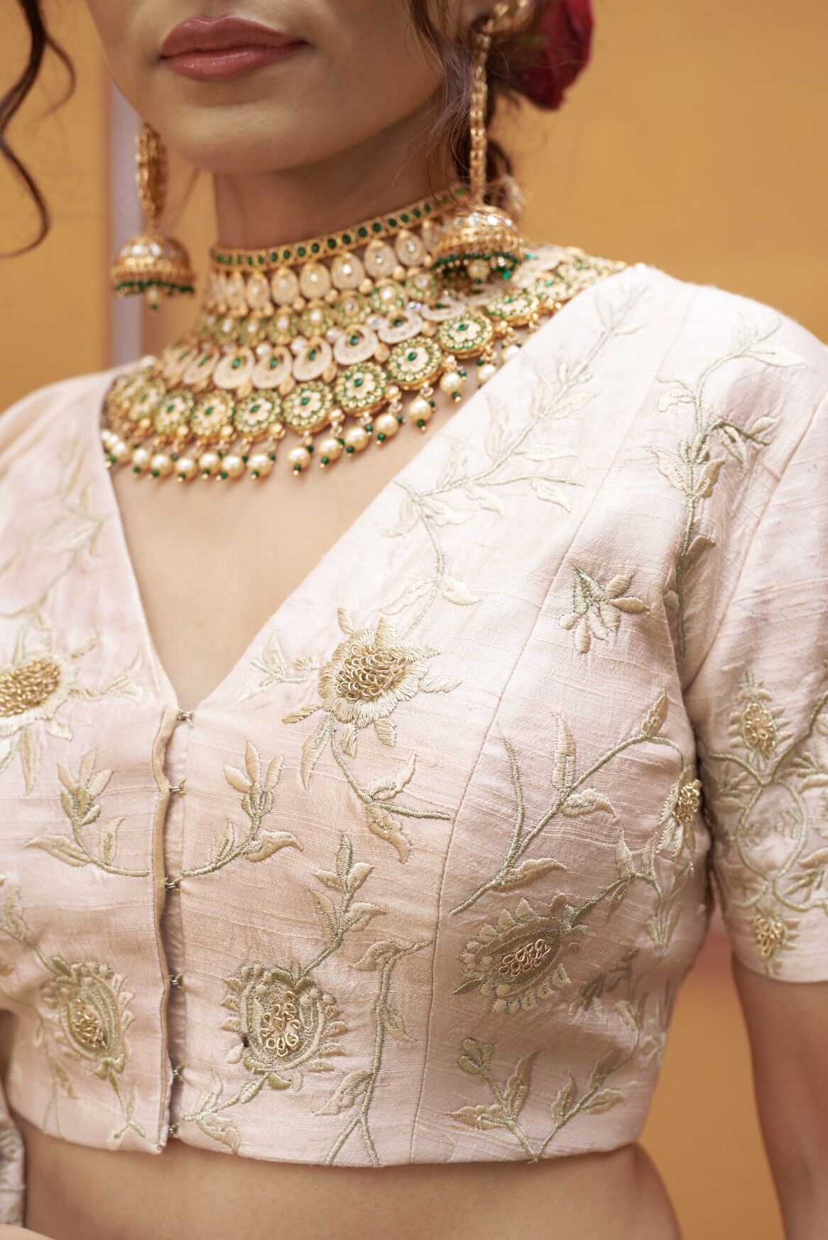 Ivory gold jaal work fully embroidered lehenga with blouse and dupatta - Image 3