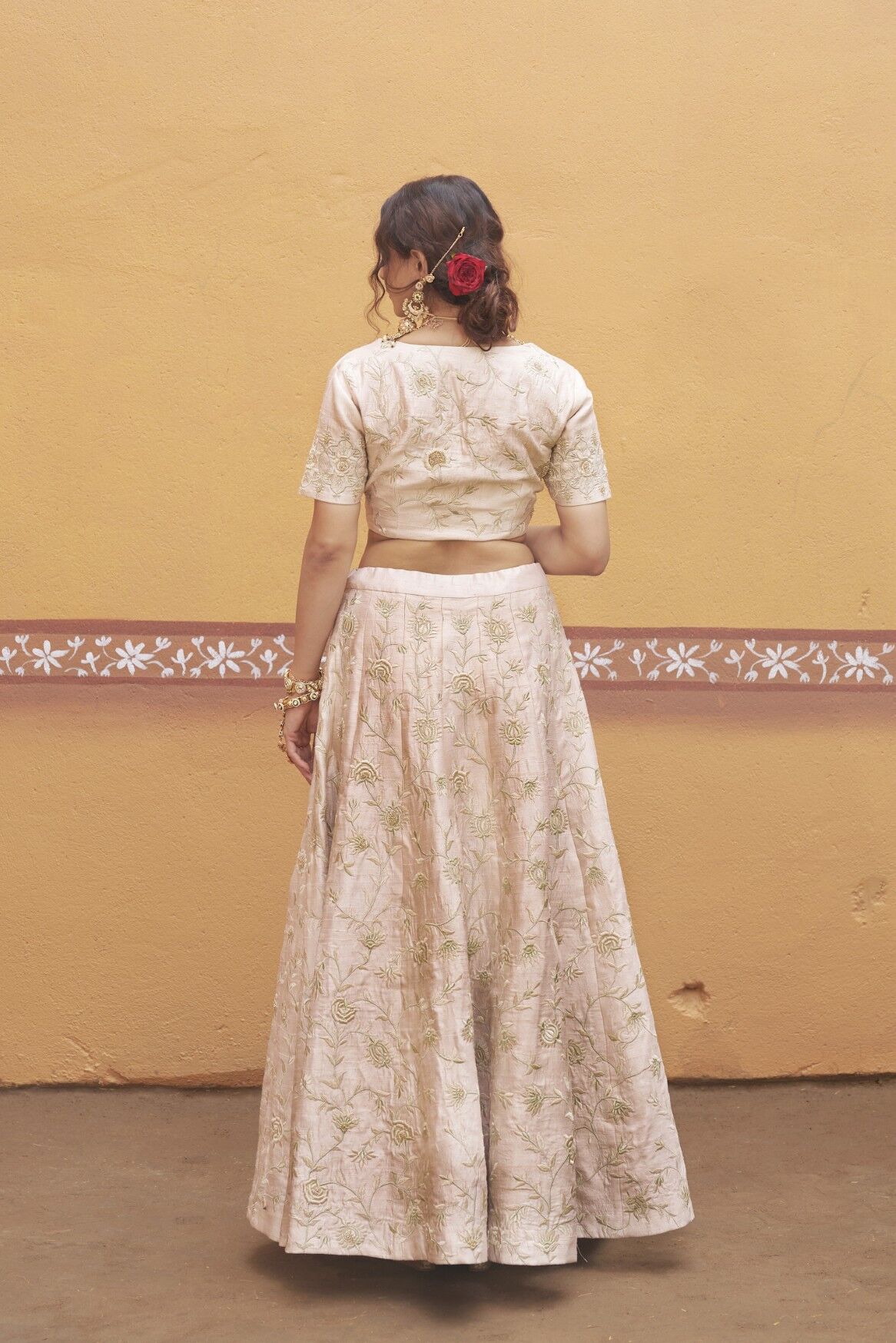 Ivory gold jaal work fully embroidered lehenga with blouse and dupatta - Image 2