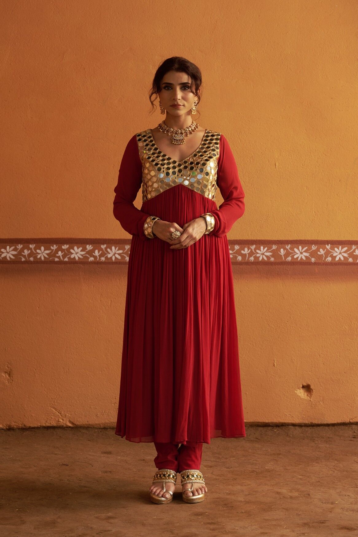 Hand-Embroidered Anarkali with twin dupatta