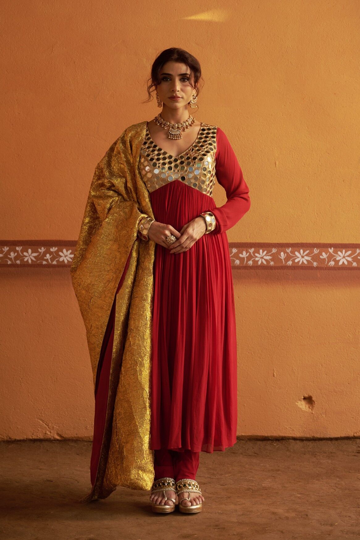 Hand-Embroidered Anarkali with twin dupatta - Image 4