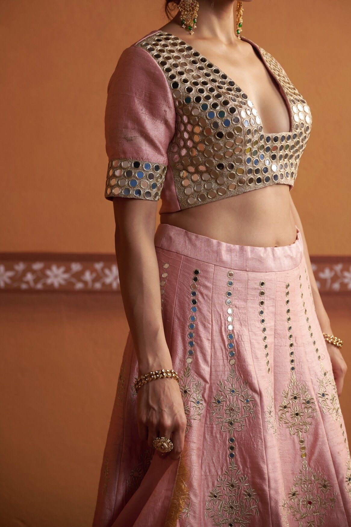 Kalidar blush pink hand embroidered lehenga with blouse and dupatta - Image 4