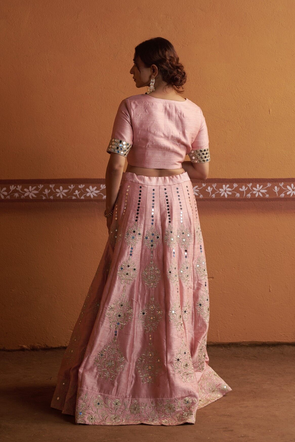 Kalidar blush pink hand embroidered lehenga with blouse and dupatta - Image 6